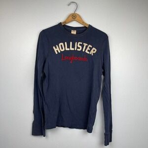 Y2K Hollister Graphic Long Sleeve Faded Navy Skate Small Cotton Preppy Grunge